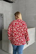 חולצה במידות גדולות שרוול ארוך צווארון עומד עם הדפס E15233