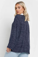 סוודר במידות גדולות צווארון קלאסי שרוול ארוך בד במרקם 285043