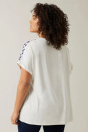 חולצה במידות גדולות עם צווארון עגול שרוולים קצרים והדפס פרחוני 615860