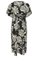 שמלה במידות גדולות שרוול קצר צווארון V קשירה מעטפת 137987