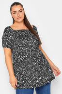 חולצה במידות גדולות כפתורים דקורטיביים צווארון מרובע עם הדפס בד גמיש  215849