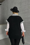 סוודר במידות גדולות צווארון V שרוול קצר טריקו 302139