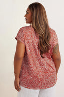 טישירט במידות גדולות שרוול קצר צווארון V דוגמת פרחים 322657