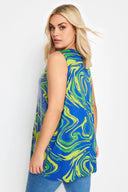 חולצה במידות גדולות צווארון V עם הדפס פאייטים ללא שרוולים 302387