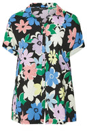 חולצה מכופתרת במידות גדולות עם כפתורים שרוול קצר דוגמת פרחים 303964