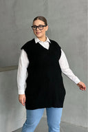 סוודר במידות גדולות צווארון V שרוול קצר טריקו 302134