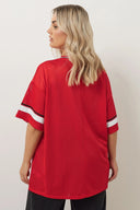 טישירט במידות גדולות צווארון V שרוול קצר עם הדפס רשת 303494