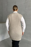 סוודר במידות גדולות צווארון V שרוול קצר טריקו 302133