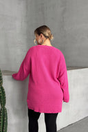 סוודר במידות גדולות שרוול ארוך צווארון עגול טריקו דק 302140