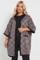 קרדיגן במידות גדולות בד במרקם חצי שרוול עם קפוצ׳ון עם כיסים 301796