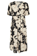 שמלה במידות גדולות צווארון V שרוול קצר קשירה בחזית מעטפת מידי 304069