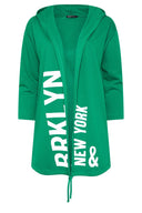 קרדיגן במידות גדולות עם קפוצ'ון שרוול ארוך דוגמת כתוב ללא כיסים 303984