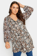 חולצה במידות גדולות שרוול ארוך צווארון V&nbsp; פרטי טול קפלים 302827