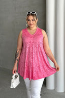 חולצה במידות גדולות צווארון V חולצה ללא שרוולים תחרה ללא בטנה 302967