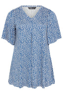 חולצה במידות גדולות צווארון V שרוול קצר גזרה מתרחבת עם הדפס 303624