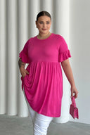 טישירט טוניקה במידות גדולות פרטי שרוולים גומי במותן עם קפלים T41