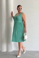 שמלה במידות גדולות צווארון V גומי במותן דוגמת פרחים 300916