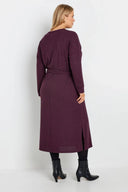 שמלה במידות גדולות חגורה במותן גזרה ישרה בד במרקם שרוול ארוך ללא בטנה מידי 322195