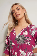 שמלה במידות גדולות צווארון V שרוול קצר דוגמת פרחים מיני 304079