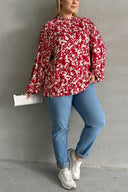 חולצה במידות גדולות שרוול ארוך צווארון עומד עם הדפס E15233