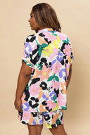 חולצה מכופתרת במידות גדולות עם כפתורים שרוול קצר דוגמת פרחים 304181