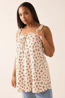 חולצה במידות גדולות דוגמת פרחים צווארון מרובע חולצה ללא שרוולים 322688