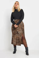 חצאית במידות גדולות מידי גומי במותן דוגמת נמר שסעים בצדדים 303706