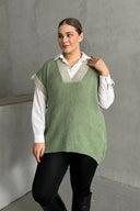 סוודר במידות גדולות צווארון V שרוול קצר טריקו 302136