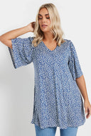 חולצה במידות גדולות צווארון V שרוול קצר גזרה מתרחבת עם הדפס 303624