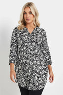 חולצה מכופתרת במידות גדולות חצי שרוול דוגמת פרחים חזית עם כפתורים 322267