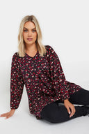 חולצה במידות גדולות צווארון V שרוול ארוך דוגמתפרחים 322098