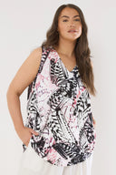 טישירט במידות גדולות ללא שרוולים צווארון V עם הדפס גזרה אסימטרית 616291