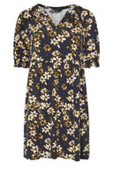 שמלה במידות גדולות מיני שרוול קצר צווארון V דוגמת פרחים 304076