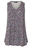 חולצה במידות גדולות בלי שרוולים צווארון V דוגמת פרחים חצאית מתרחבת 303420