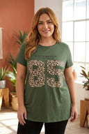 Büyük Beden Bisiklet Yaka Kısa Kollu Baskılı T-shirt 304172 T-shirt Vervegrand