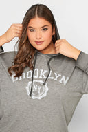 קפוצ'ון במידות גדולות הדפס כתוב שרוול ארוך 301145