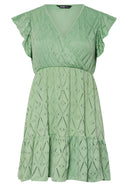 שמלה במידות גדולות מיני ללא שרוולים צווארון V דוגמת תחרה שרוול קפלים עם בטנה 304145