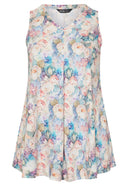 חולצה במידות גדולות בלי שרוולים צווארון V דוגמת פרחים חצאית מתרחבת 304188