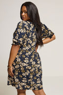 שמלה במידות גדולות מיני שרוול קצר צווארון V דוגמת פרחים 304076