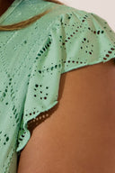 שמלה במידות גדולות מיני ללא שרוולים צווארון V דוגמת תחרה שרוול קפלים עם בטנה 304145