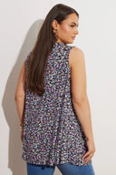 חולצה במידות גדולות בלי שרוולים צווארון V דוגמת פרחים חצאית מתרחבת 303420