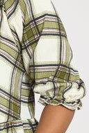 טישירט במידות גדולות שרוול קצר צווארון V שולי פרפר גומי במותן דוגמת משבצות 322964