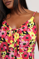 שמלה במידות גדולות מקסי ללא שרוולים דוגמת פרחים פרטי כיווץ קדמי פרטי כפתורים 303481