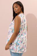 חולצה במידות גדולות בלי שרוולים צווארון V דוגמת פרחים חצאית מתרחבת 304188