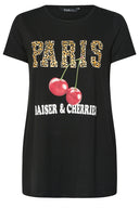 טי שירט במידות גדולות עם צווארון עגול שרוולים קצרים עם הדפסה 304176