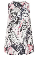 טישירט במידות גדולות ללא שרוולים צווארון V עם הדפס גזרה אסימטרית 616291