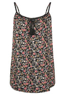 טישירט במידות גדולות ללא שרוולים דוגמת פרחים פרטי קשירה ופרנזים 304240