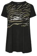 טישירט במידות גדולות שרוול קצר צווארון עגול דוגמת חיות פרטי מטאלי 304149