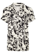 חולצה מכופתרת קצרה במידות גדולות עם דוגמת פרחים  303686