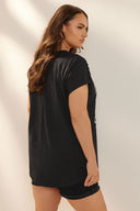 טישירט במידות גדולות שרוול קצר צווארון עגול דוגמת גולגולת פרטי שרוול 322639